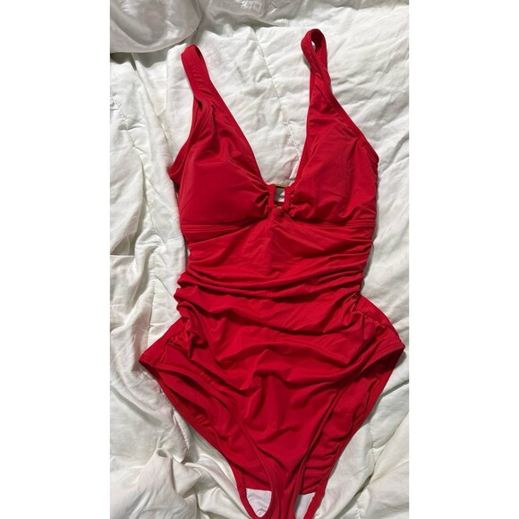 Lauren Ralph Lauren Beach Club Solids Ring One Piece Swimsuit In Red Sz 8 - Picture 7 of 7